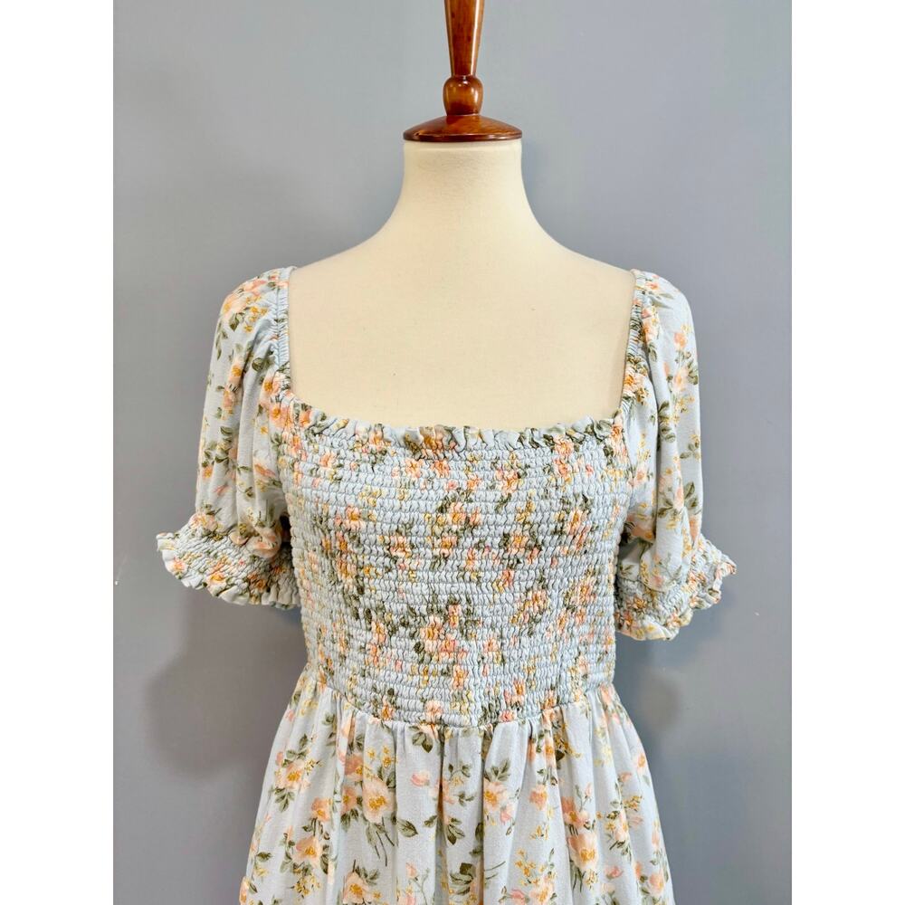 Graduation dress Floral Smocked Puff Sleeve Mini Size Large Cottagecore Boho - Picture 2 of 8